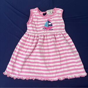 Liugi Pink Striped girl cotton Dress with Sailboat appliqué 2T